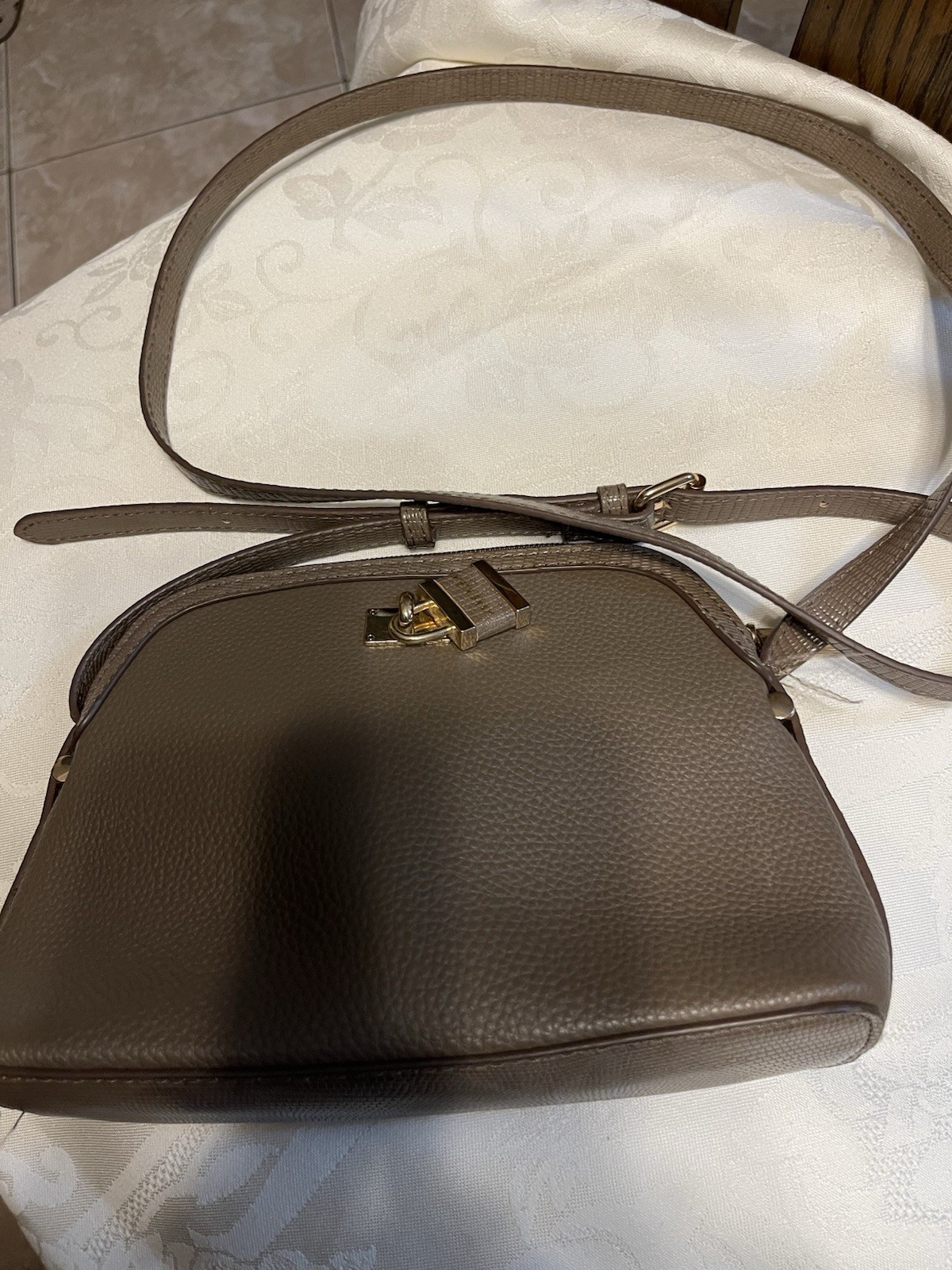 Smalls Anne Klein Crossbody Purse Brown Gold Hardware Faux Leather