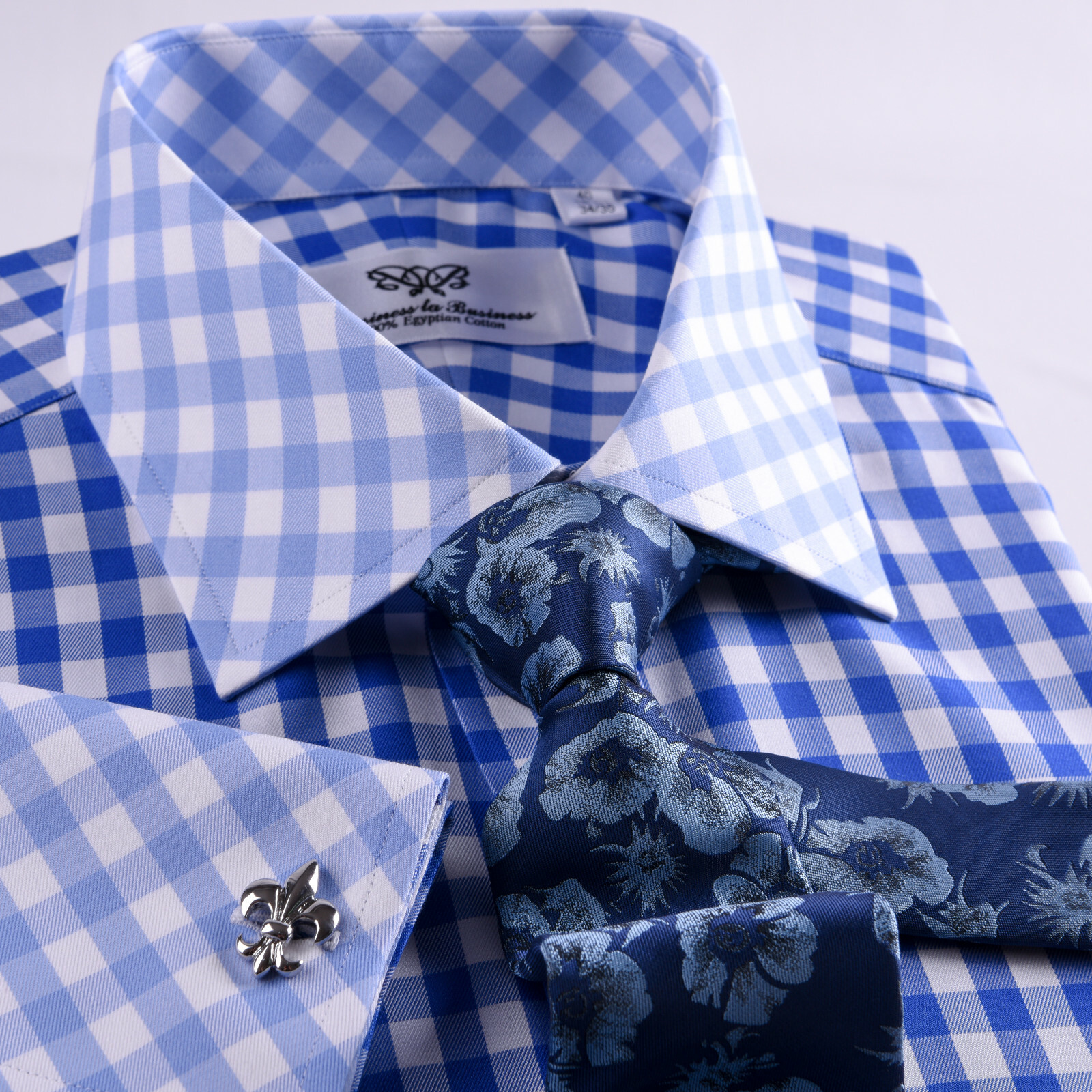 Blue Check Designed Business Shirt Easy Iron Wrinkle Free Contrast Collar & Cuff
