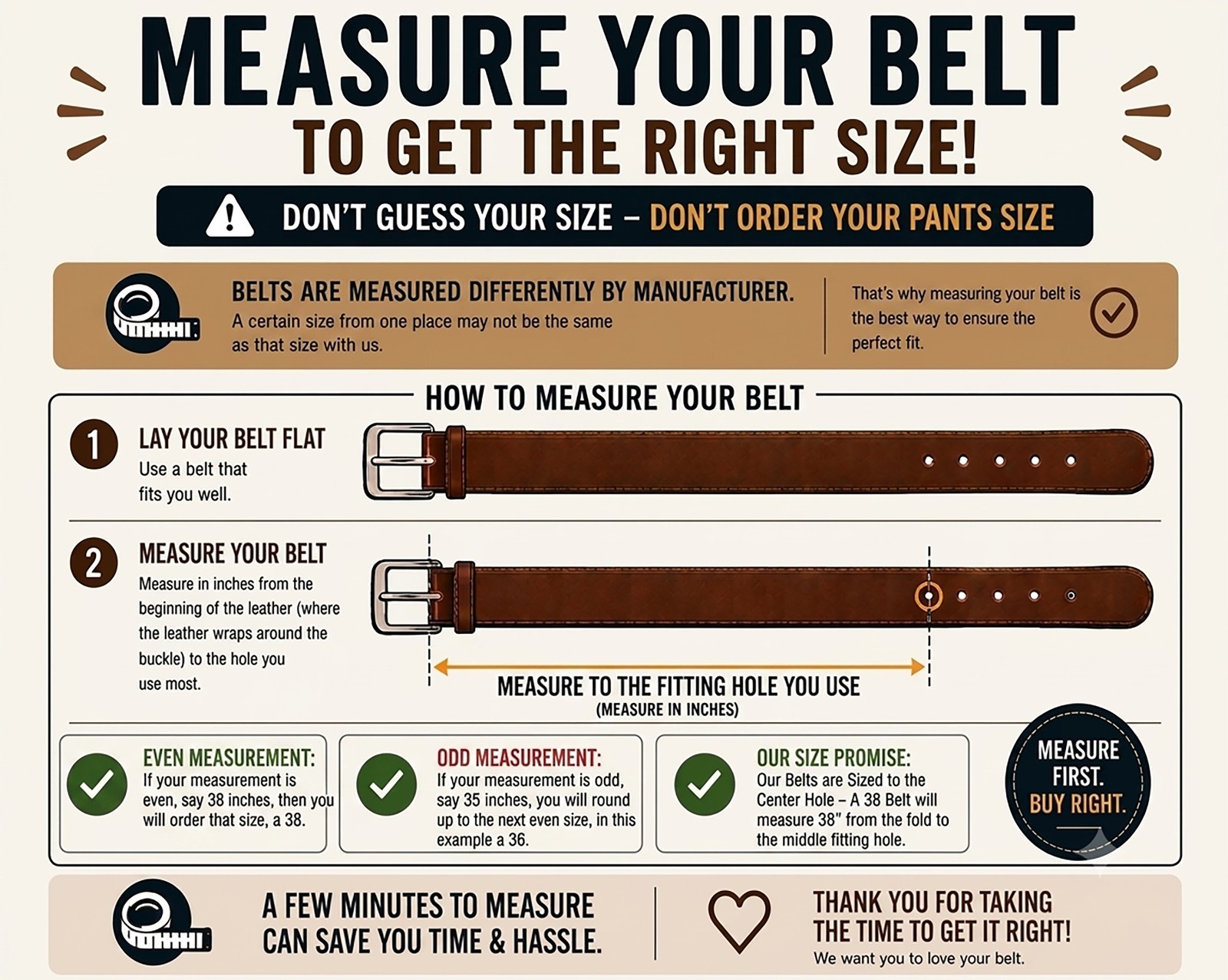 Men’s Full Grain Buffalo Leather Belt – Handmade USA, Casual Work, 1.5″ Wide