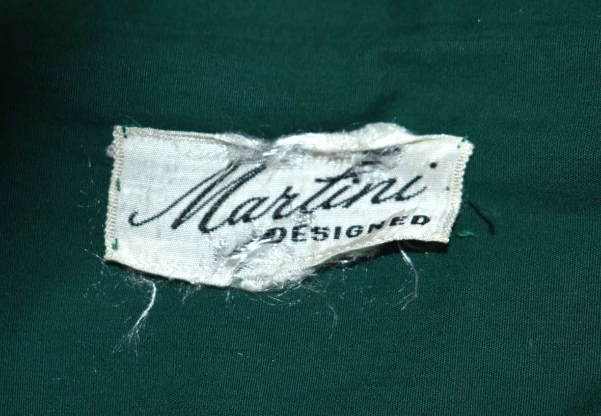 vintage 40’s 50’s forest green huge peplum party dress ribbon cord detailing MCM