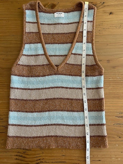 COTTON:ON brown/tan/baby-blue v-neck sweater vest – sz Medium (LOTS of stretch)