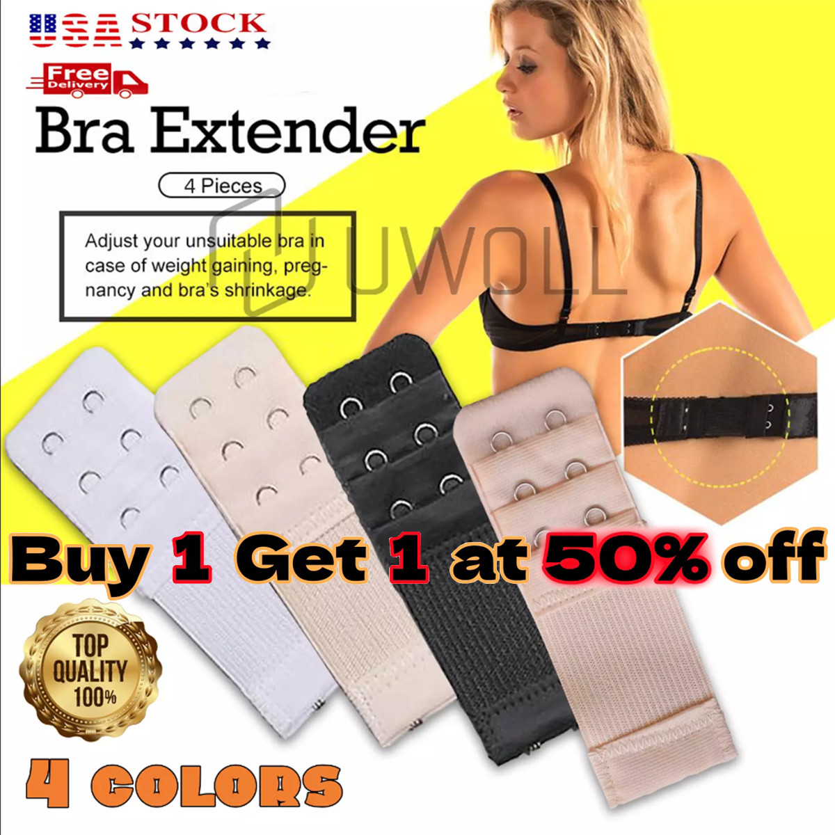 4Pcs Adjustable Bra Extender Back Clip Hook Elastic Underwear Strap Extension US
