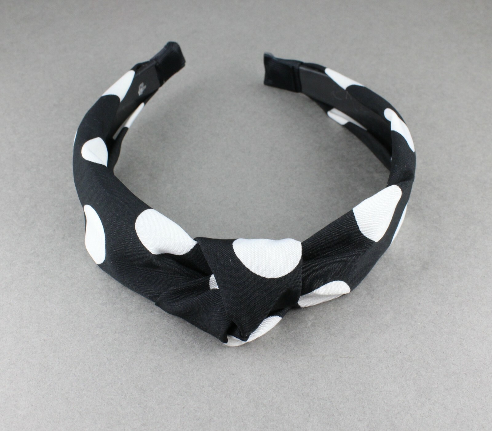 Black White polka dot turban knot headband fabric covered grip teeth dots