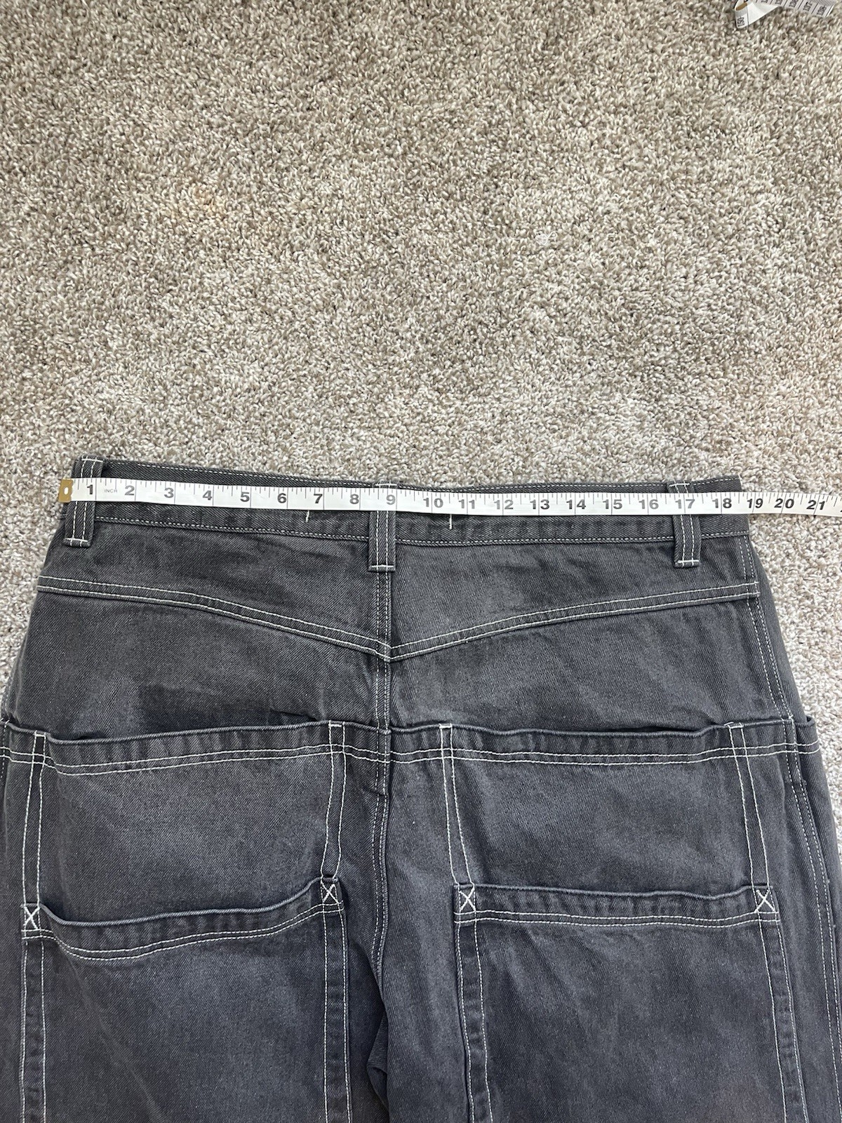 JNCO Men’s Gray Wide-Leg Denim Jeans Relaxed Fit Mid Rise Logo 5-Pocket