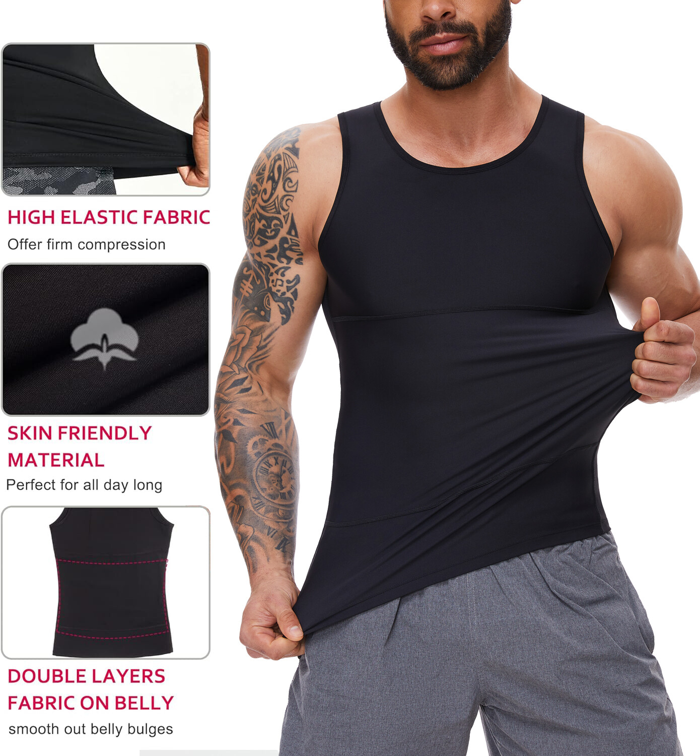 Shaperluv for Men Shaperluv Tank Compression Shirt Gynecomastia Belly Shapewear