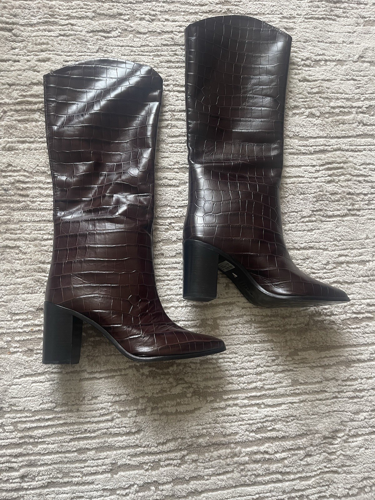 Schutz Womens 9.5 Brown Croc Leather Knee High Western Pointed Toe Boots