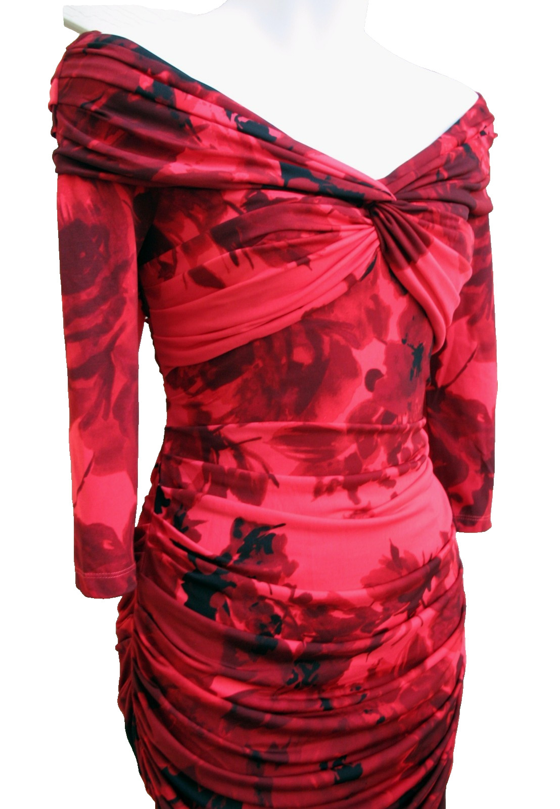 Muse BOSTON PROPER Size 6 Off the Shoulder Floral Print Cocktail Party Dress Red