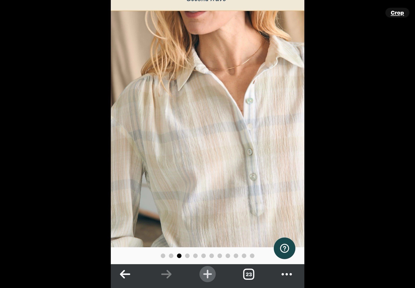 FAHERTY Linen Plaid Collared Half Way Buttons-Long Sleeve Top White/Cream