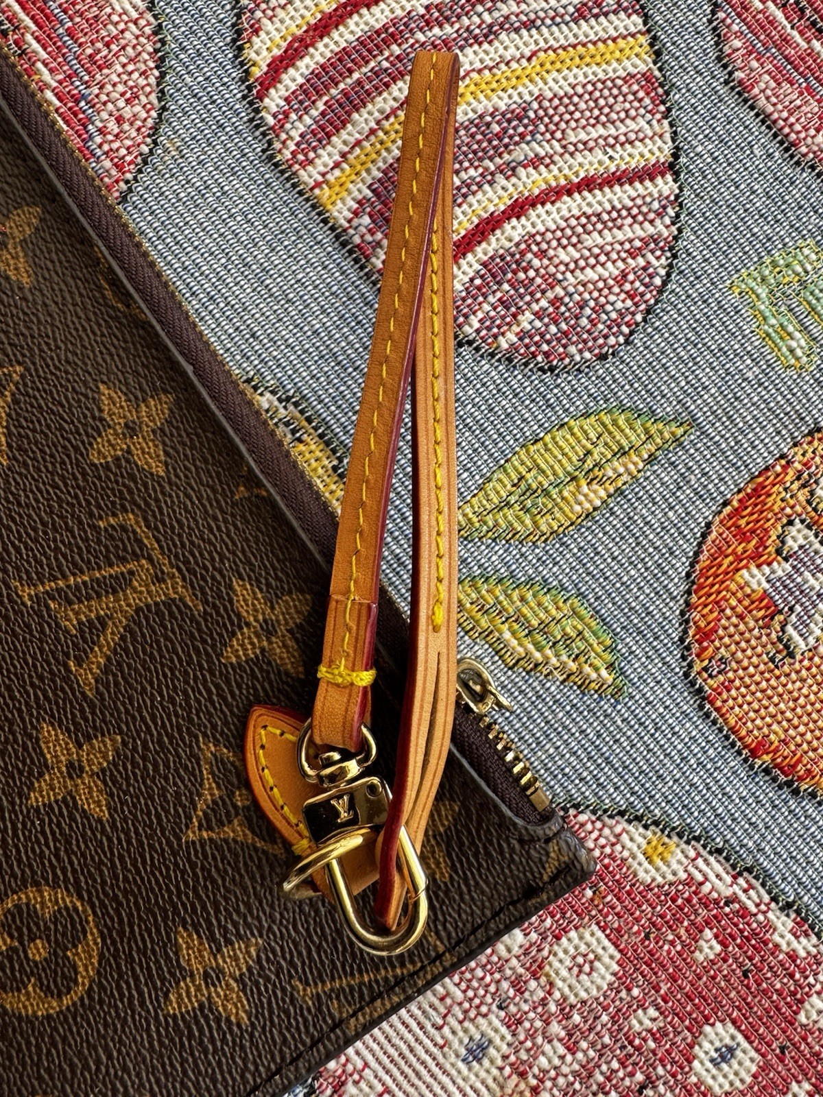 Louis Vuitton Monogram Brown Zip Wristlet Pouch Clutch w/ Wrist Strap