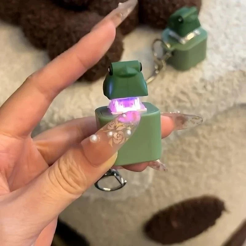 Frog Croaking Fidget Toy Keychain With Colorful Lights Stress Fun Animal Sound