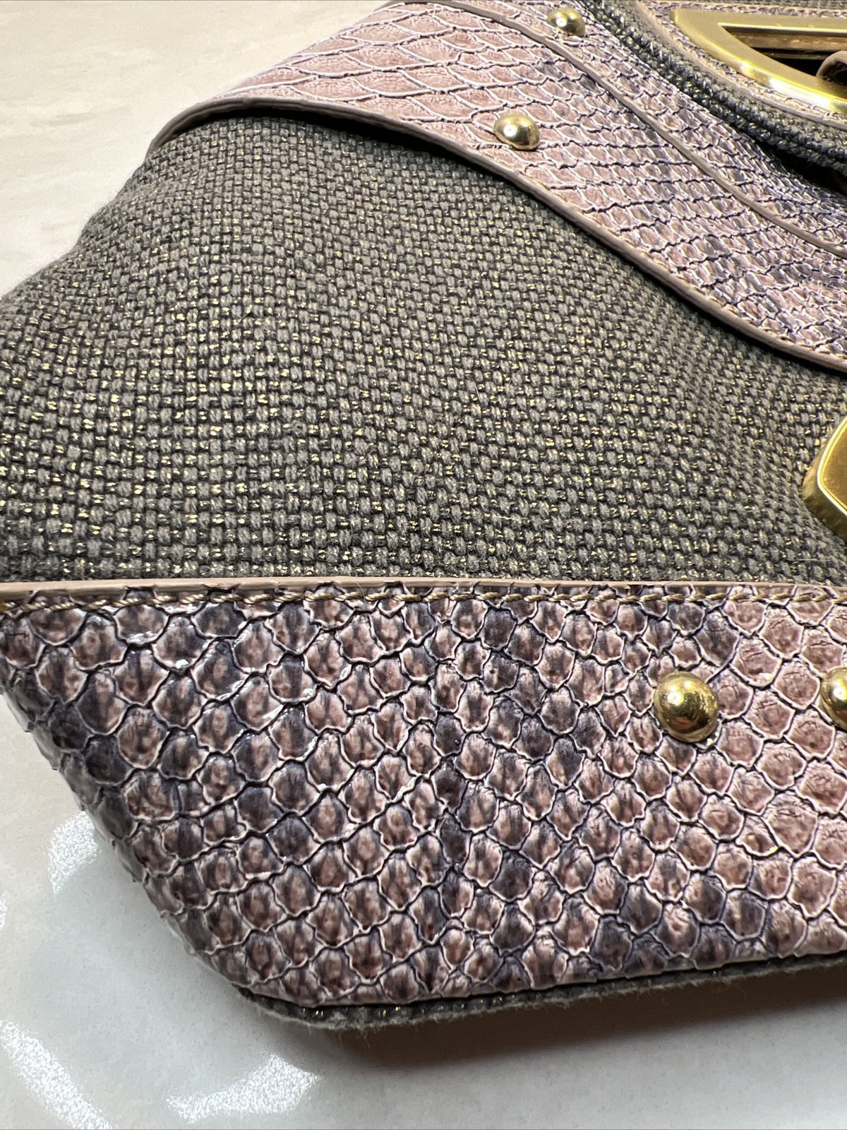 The Look by Randolph Duke Faux Croc Embossed Handbag Pink Purple Bling Bag