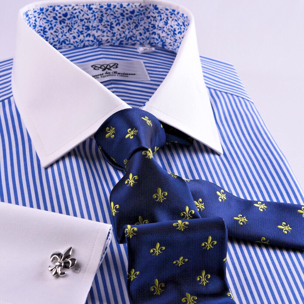 Best Seller Blue Stripe WInchester Shirt With Blue Floral Inner Lining Restocked