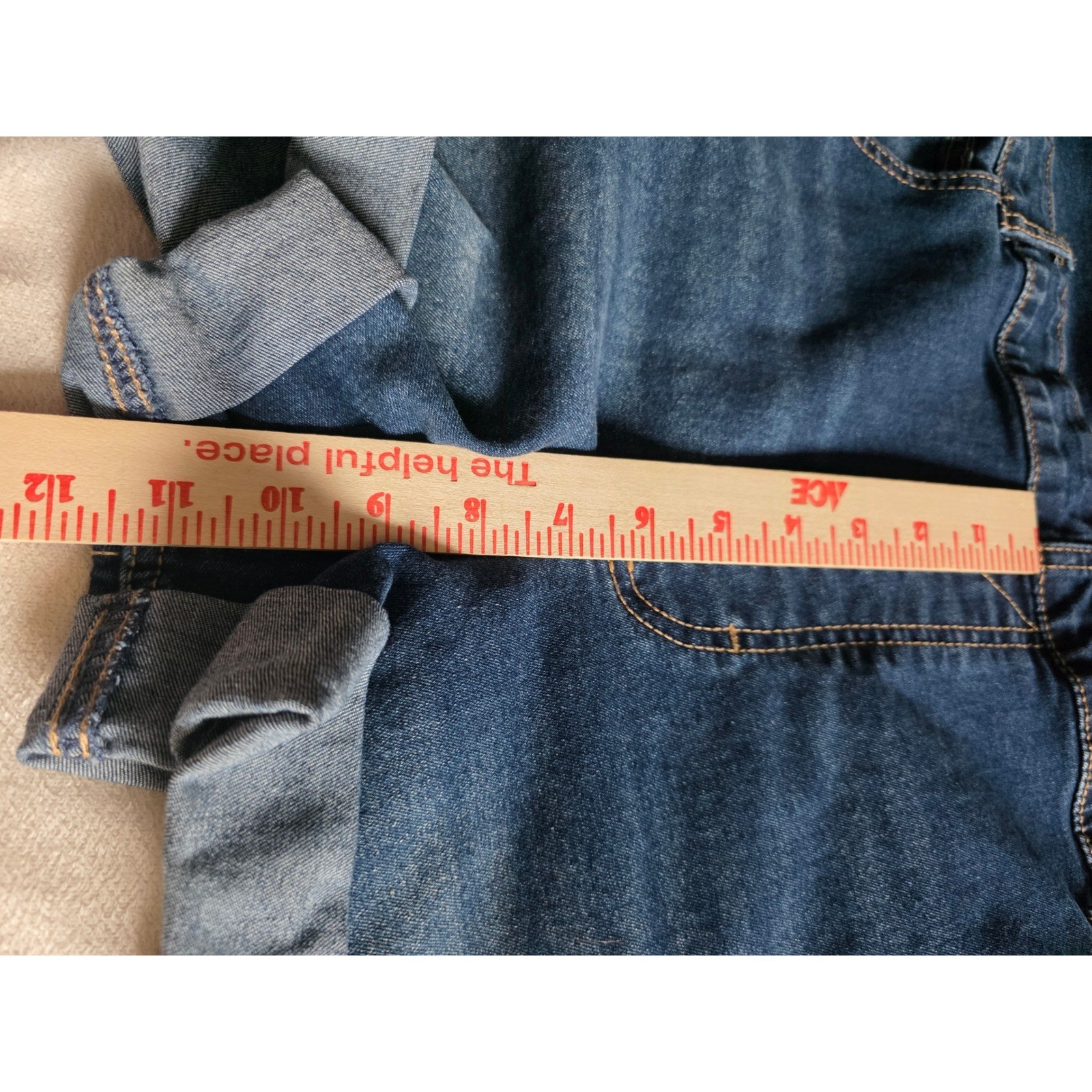 Womens Distressed Denim Shortalls Medium Wash Cuffed Jean Overalls