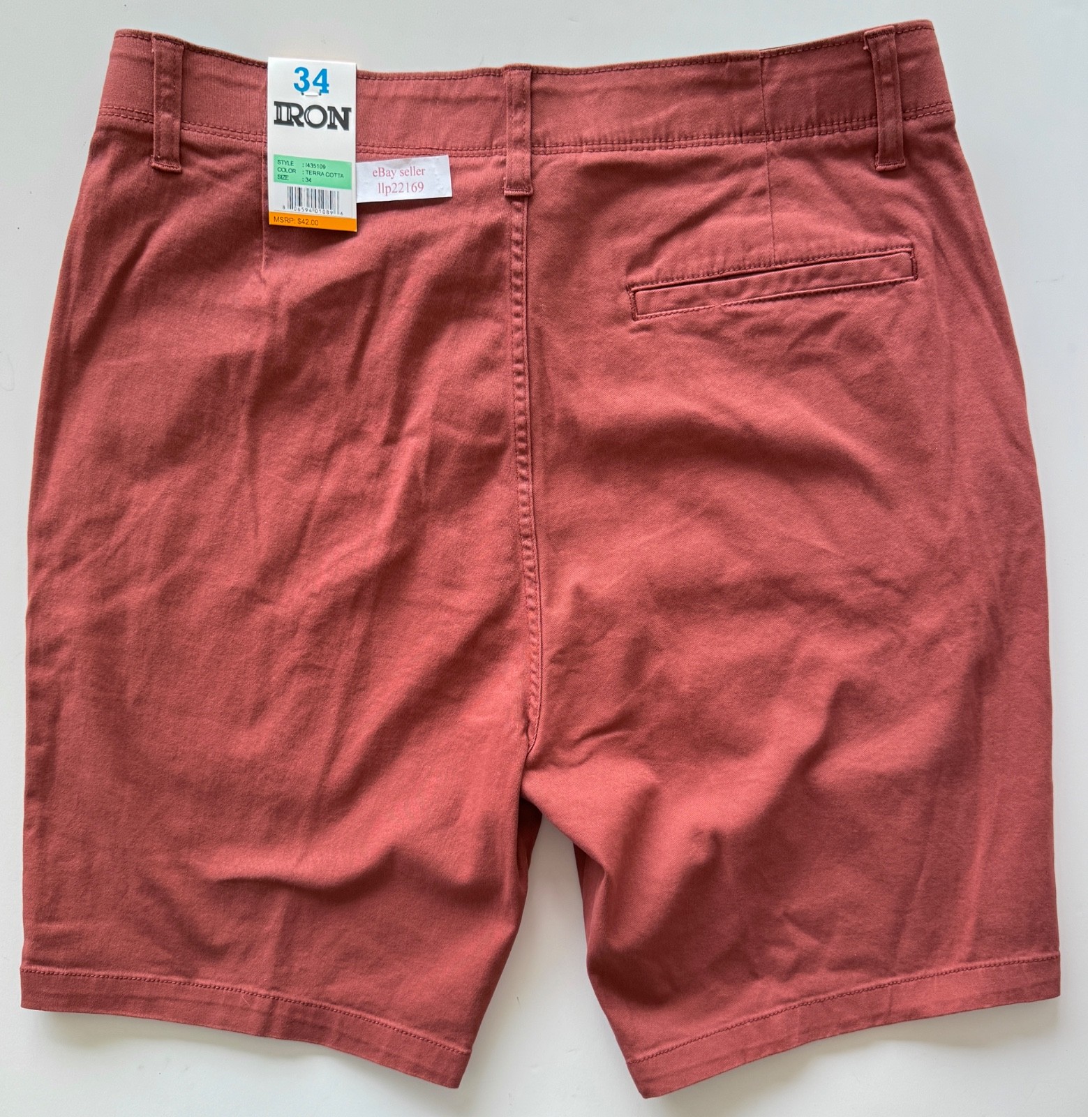 IRON CO Men’s Stretch Shorts (SIZE 34) Flex Waist Flat Front TERRACOTTA New Tag!