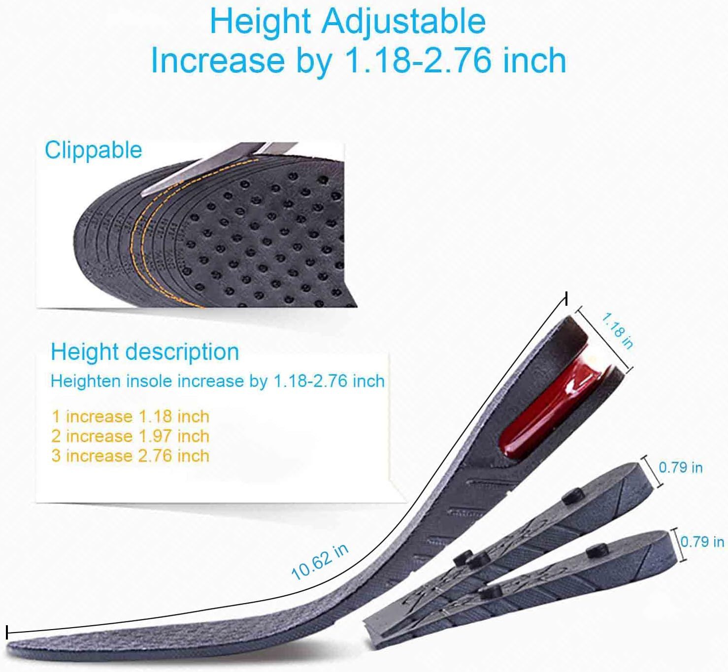 Height Increase Insoles, 2-Layer 1.5” Heel Shoe Lift Kit with Air Cushion Taller