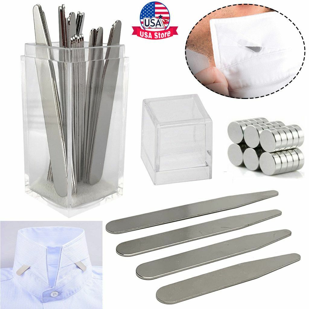 Magnetic 10/20/36/40 Metal Collar Stays Stiffeners+10 Magnet Insert In Box Shirt