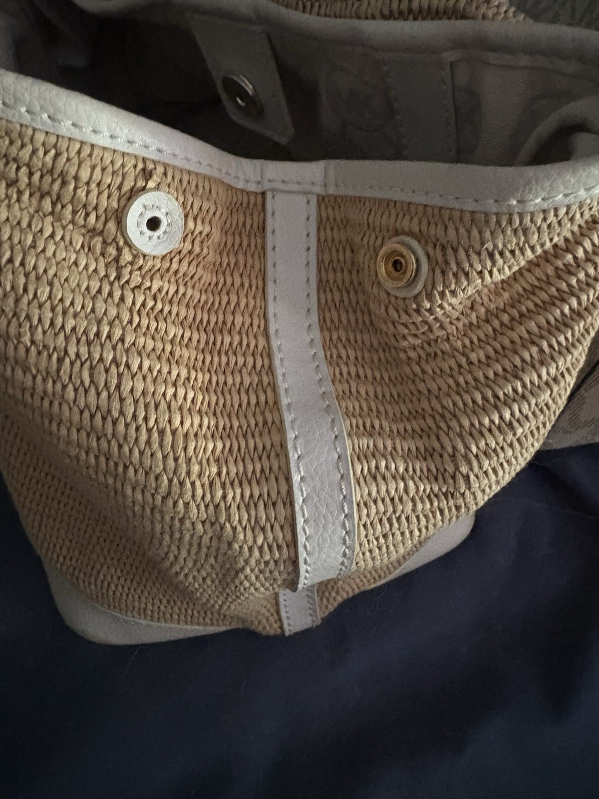 Michael Kors Straw Raffia Tote Bag White Leather Trim MK Charm Summer Beach