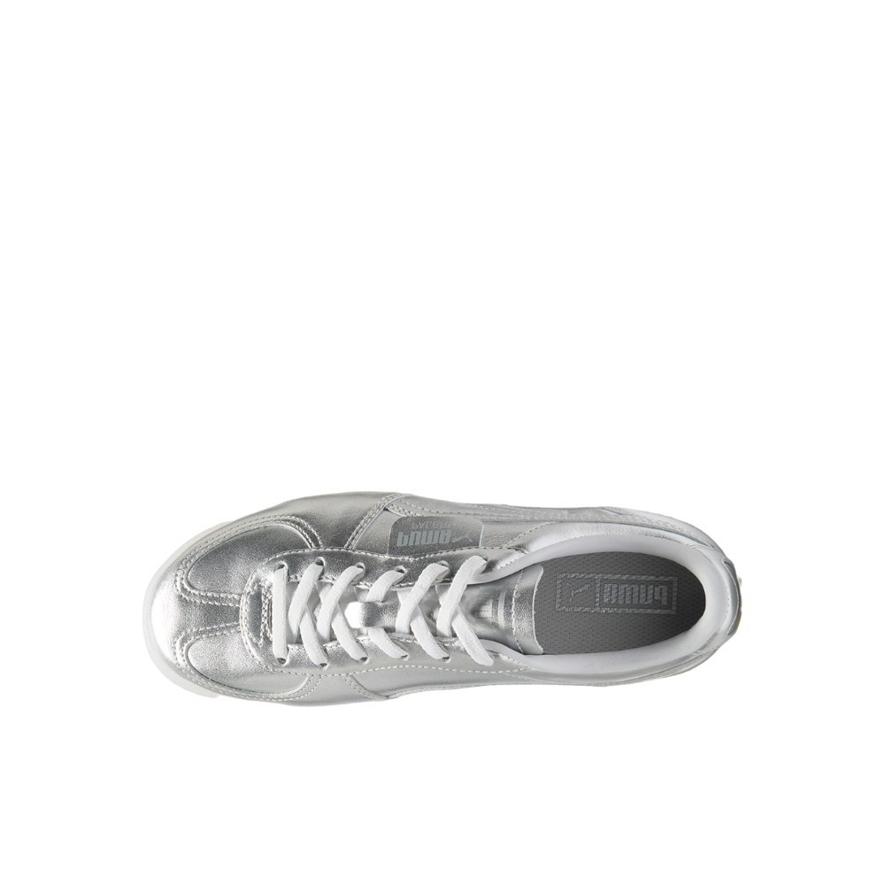 PUMA Palermo Chrome Lace Up Youth Girls Silver Sneakers Casual Shoes 40132501