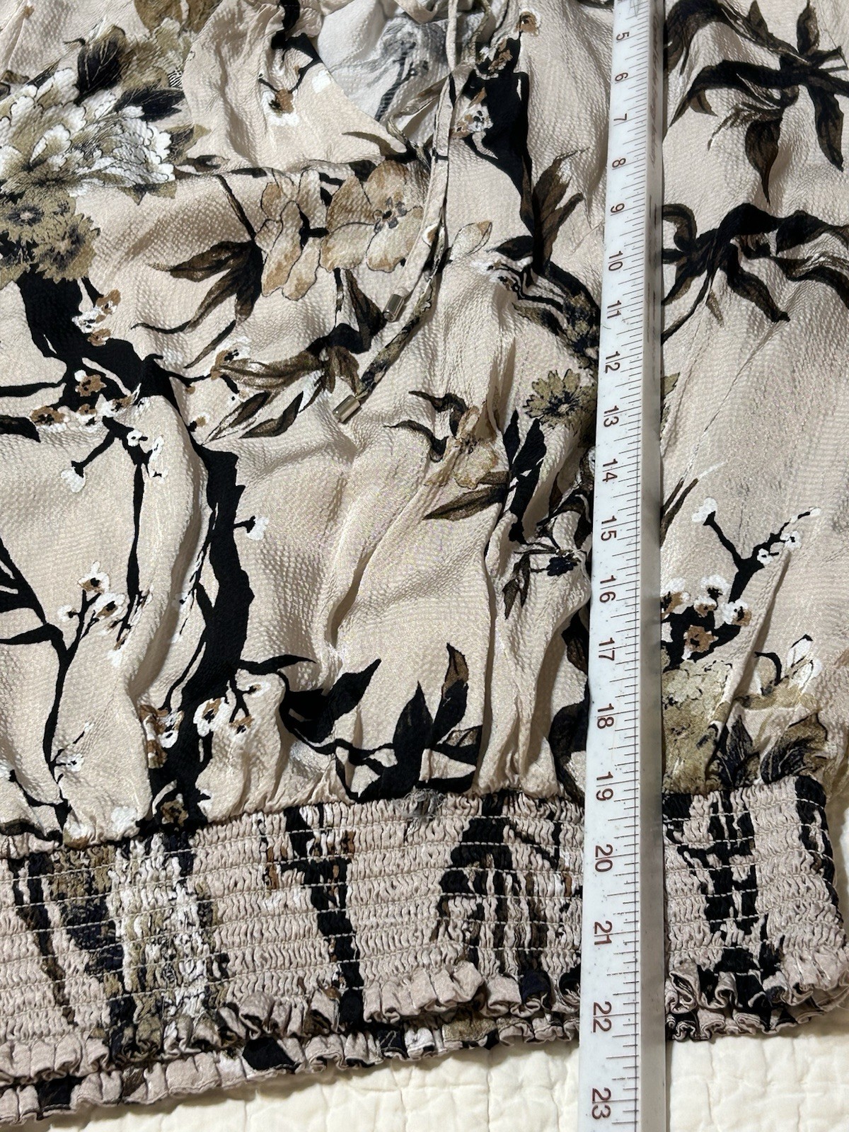 White House Black Market Womens Size M Top Smocked Waist Draping Sheer Sleeve