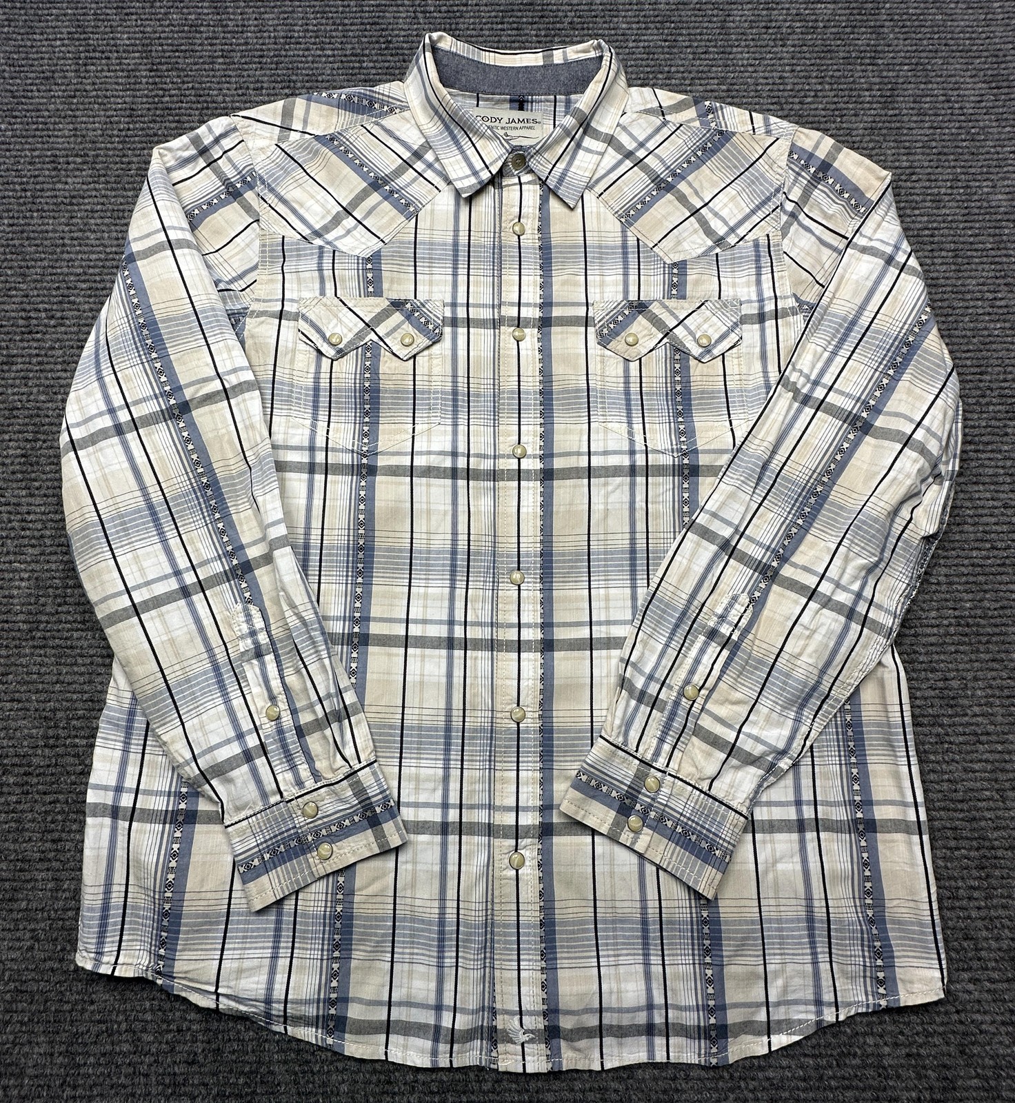 Cody James Shirt Mens XL Beige White Plaid Western Pearl Snap Long Sleeve Cowboy