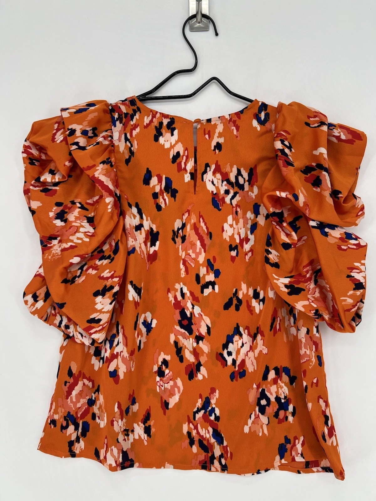THML NWT Orange Floral Ruffle Sleeve Blouse Womens Small Statement Top