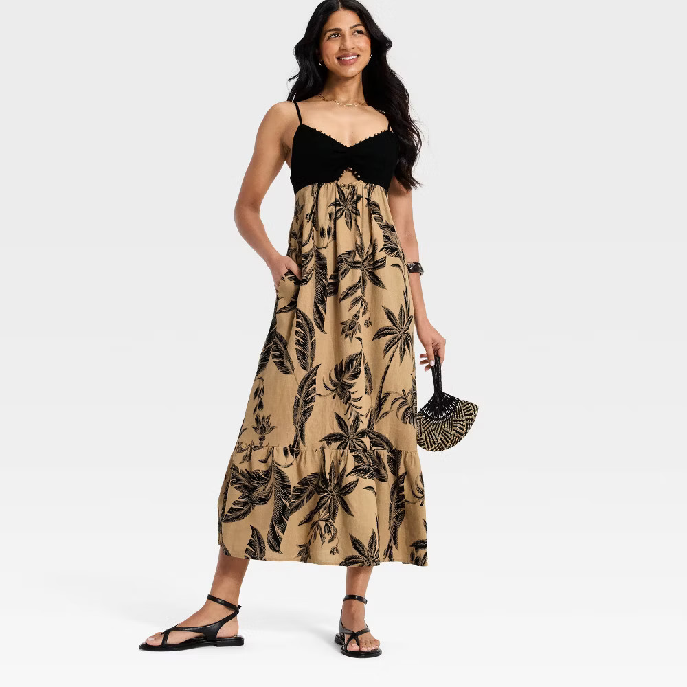 Women Beaded Strap Printed Maxi Dress – A New Day Black M
