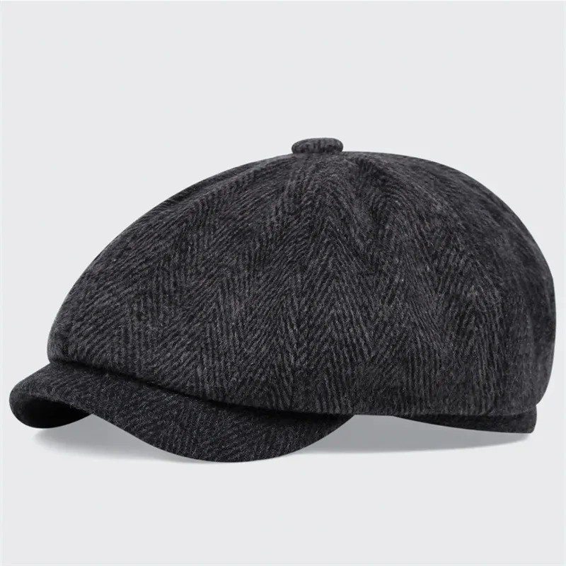 Peaky Blinders Hat Newsboy Flat Cap, Driver, Herringbone Tweed Wool Style