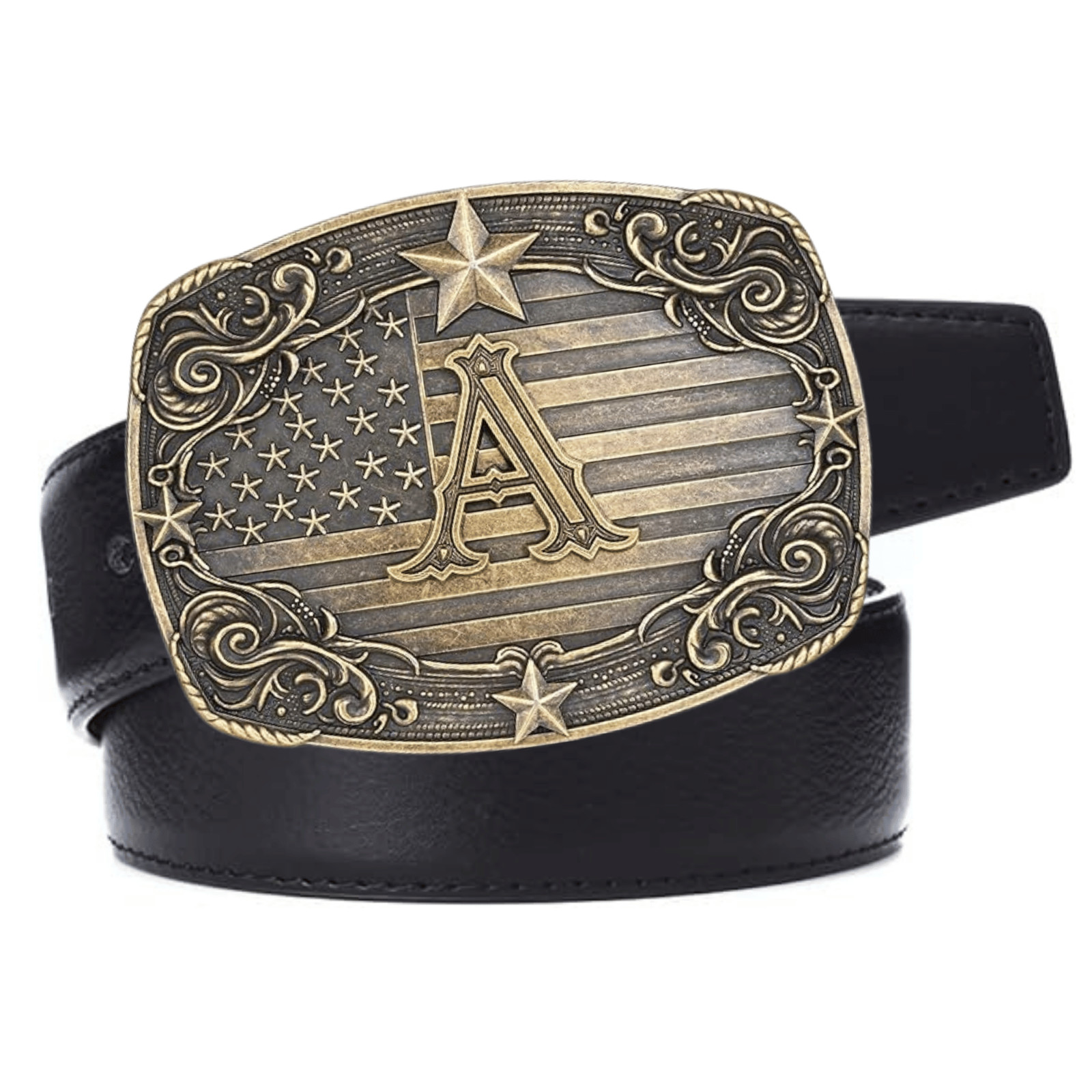Western Belt Buckle Men Initial Letter ABCDJRM to Z Rodeo Cowboy American Flag