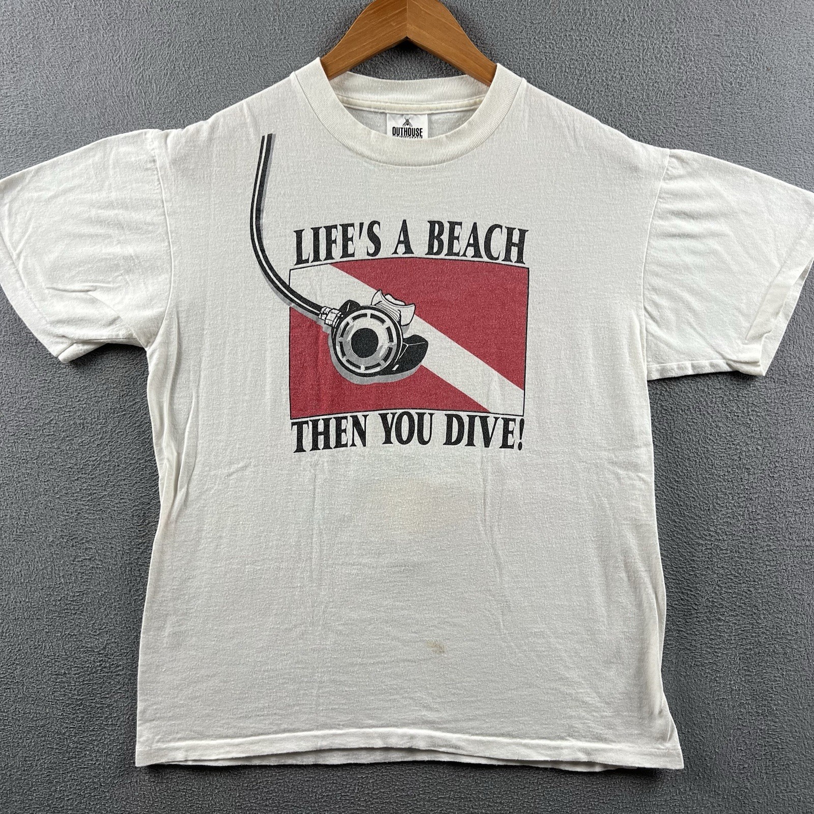 Vintage Life’s A Beach Then You Dive Shirt Mens Medium White 90s Diving Seahorse