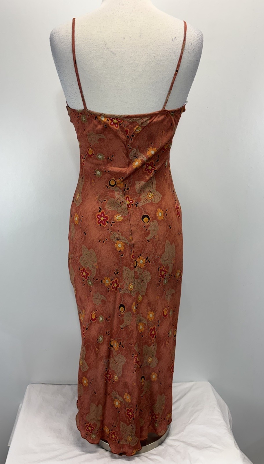 Vtg Y2K İZ Buyer Midi 7 Slip Dress Floral Forest Fairy Grunge Brown High Lo