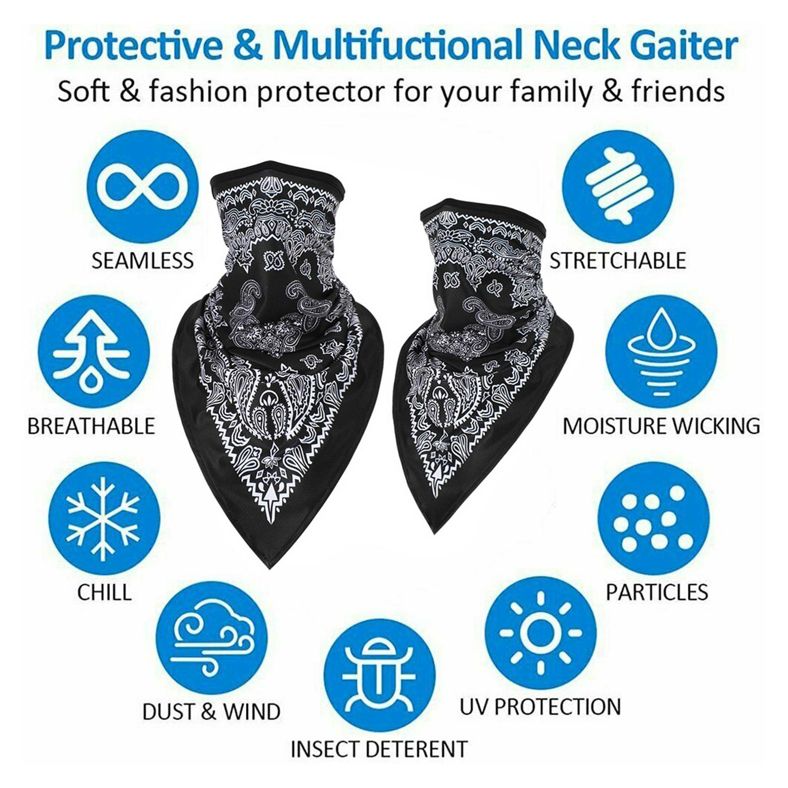 Cooling Neck Gaiter Sun Shield Cover Breathable Face Mask Triangle Scarf Bandana