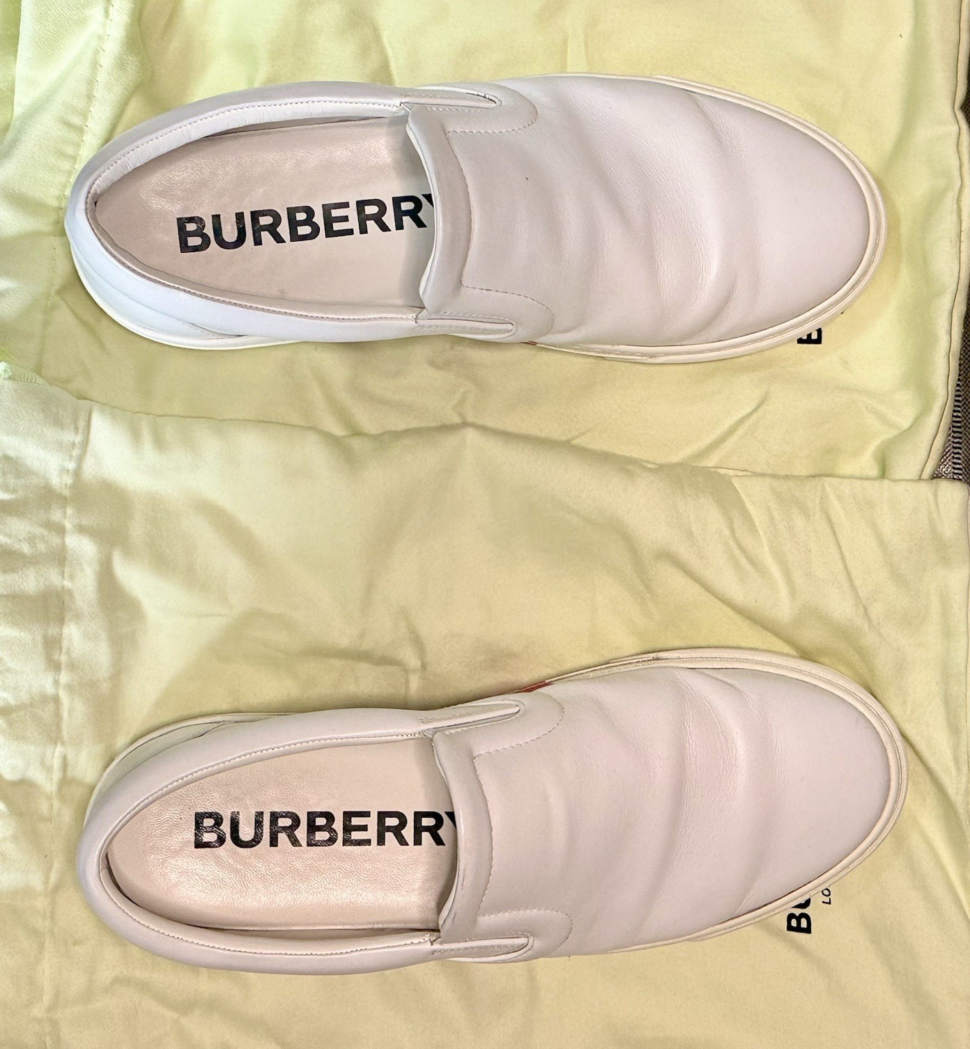 Burberry White Leather Slip-On Casual Shoes, US 11, Rubber Sole, Logo Accent
