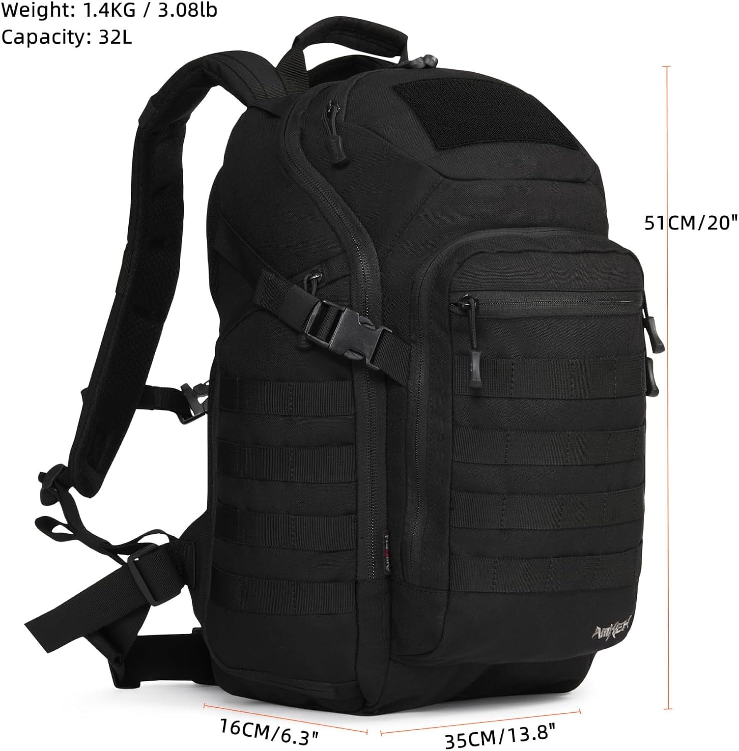 32L 1050D Urban Tactical Laptop Backpack, 17 Inch Computer, Black | Suspended Te