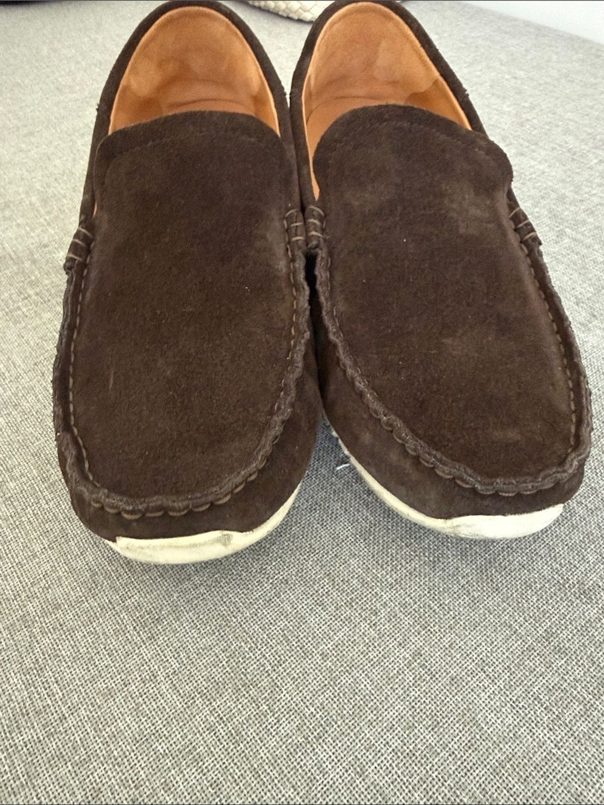 OluKai Dark Brown Suede Slip-On Loafers with Cream Sole
