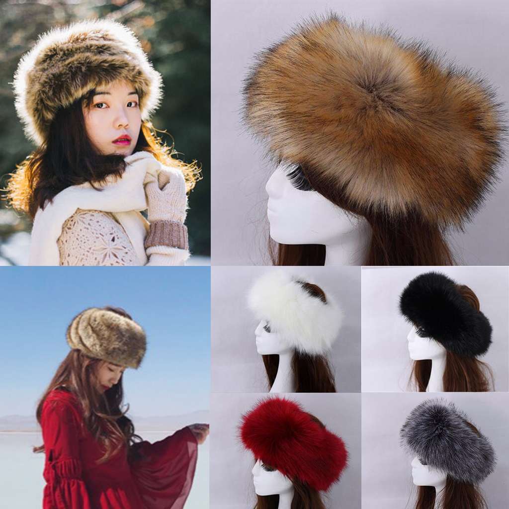 Women Russian Fluffy Faux Fur Headband Hat Thick Ear Winter Warm Snow Ski Cap US