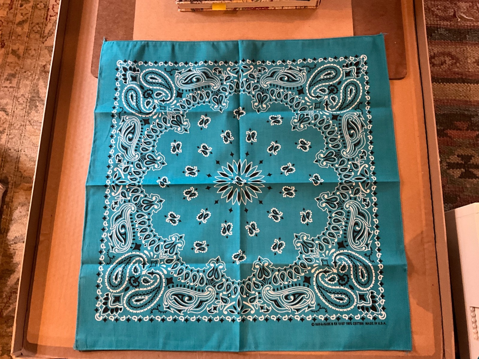 Turquoise Paisley Approx. 22″x22″ Bandanna USA Made 100% Cotton