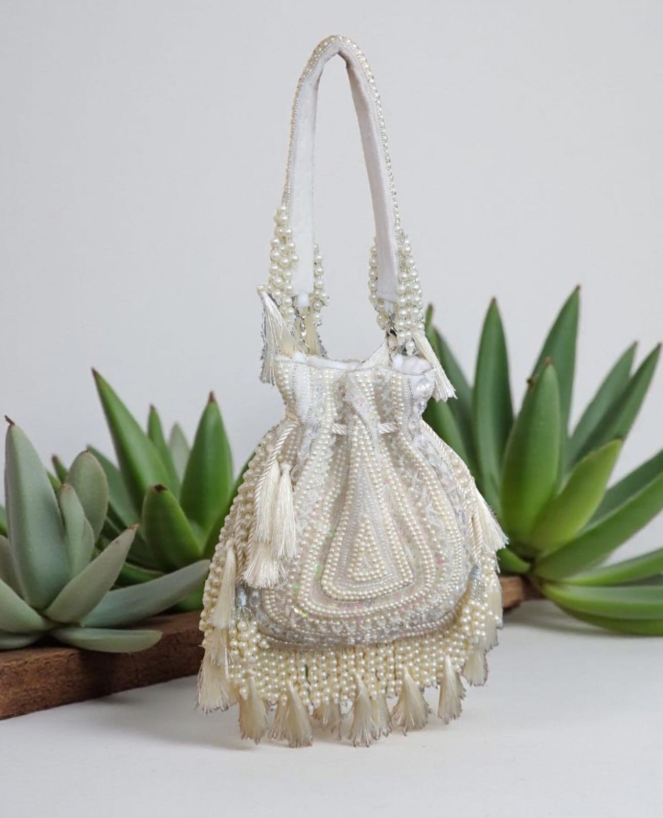Evening Bag Royal Pearl Tassel Designer Potli Handcrafted Bridal Wedding Handbag