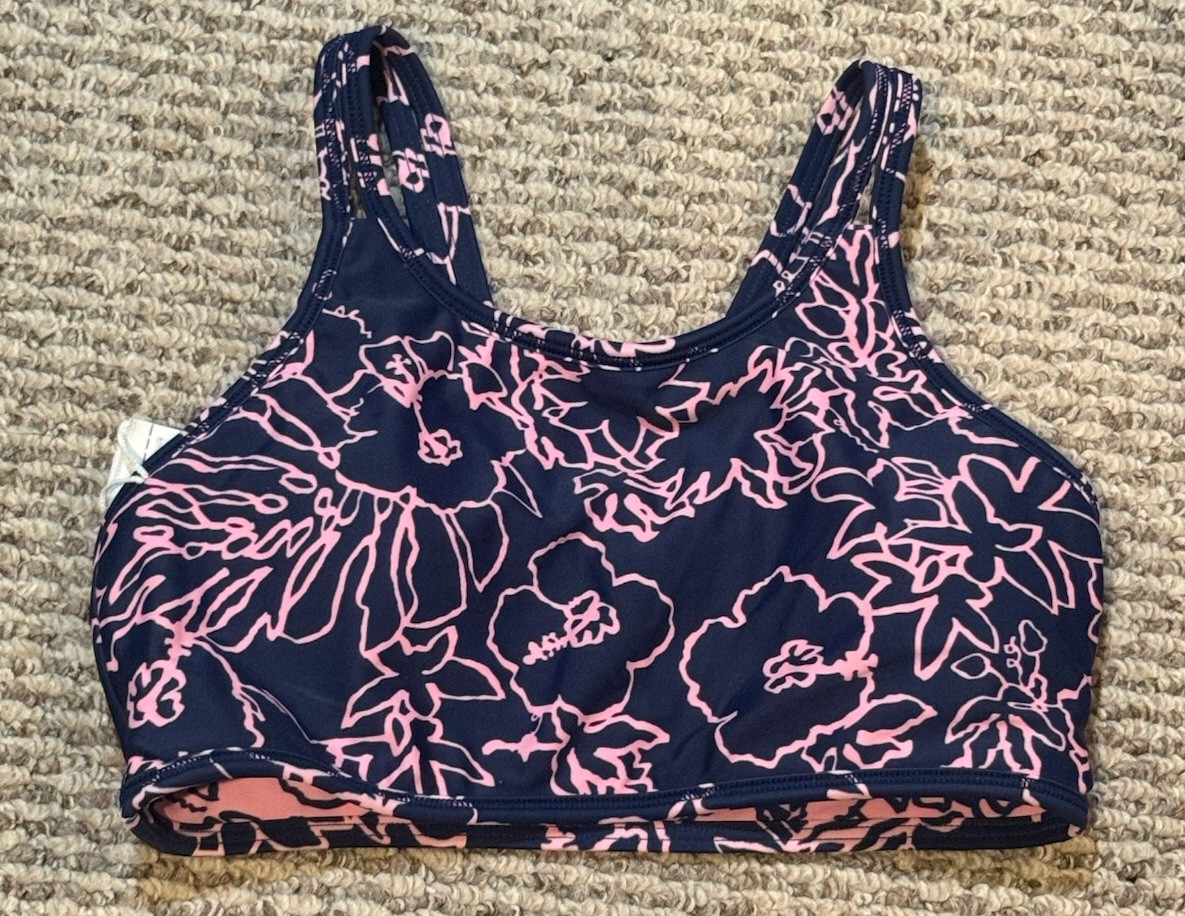 Hibiscus Print Athleta Girl Pool Days Reversible Bikini Top Size 14 Girls XL