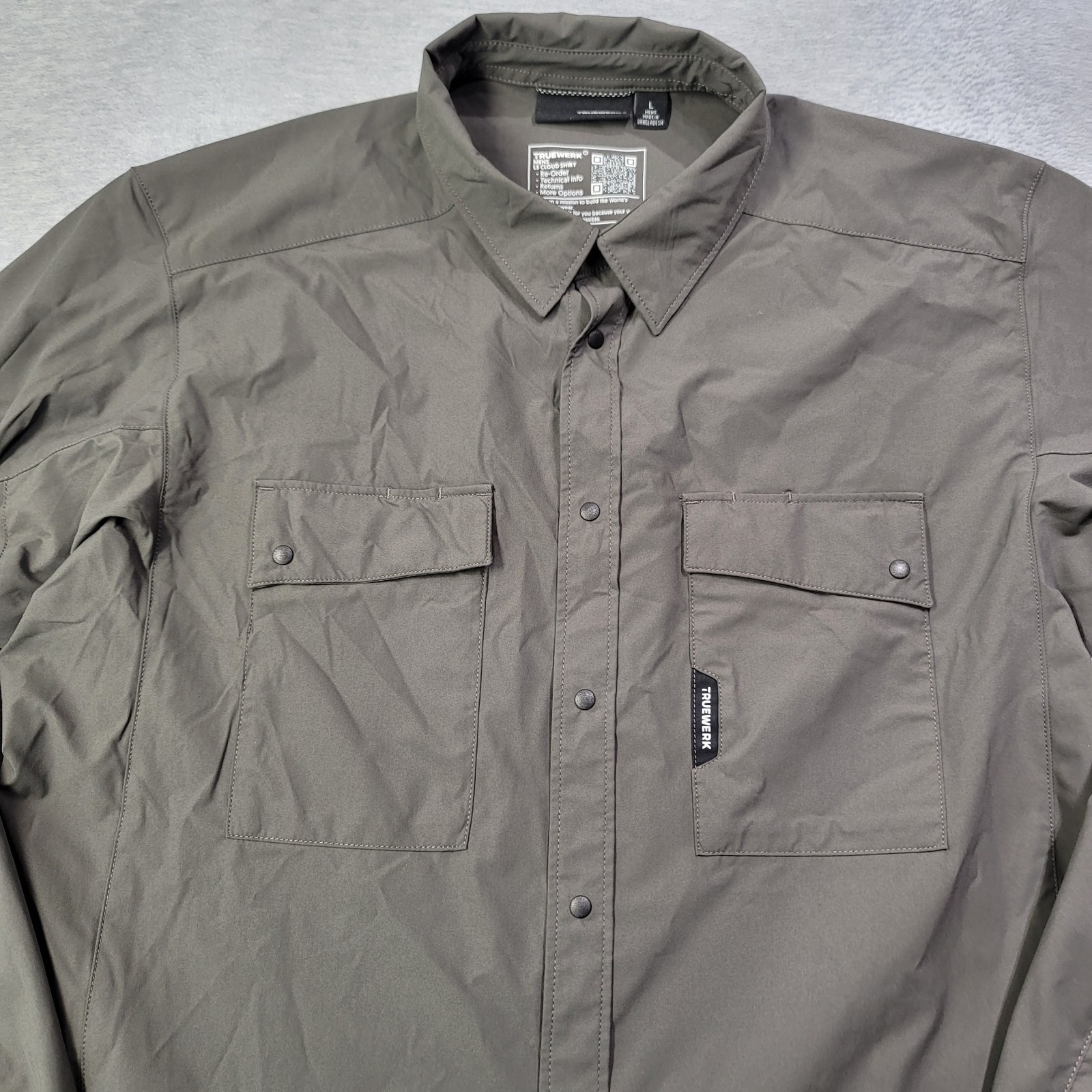 Truewerk Shirt Mens Large Gray LS Cloud Snap Up Flap Pockets Hiking Work