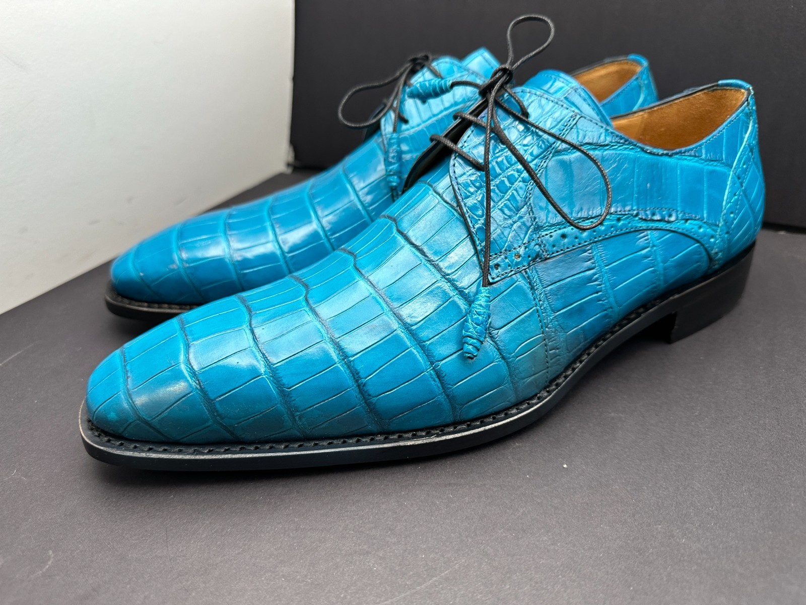 Mezlan Size 11.5 M Crocodile Blue Lace Up Spain Dress Shoes MEN’S