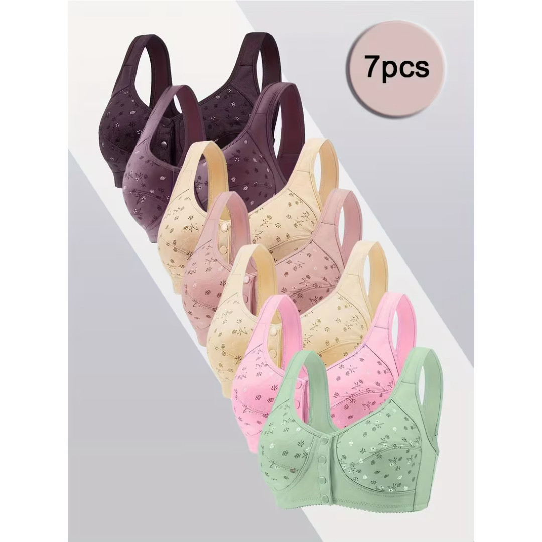 7 Pcs Daisy Bras Older Women Wireless Snap Closing Bra Comfort Senior Bra US