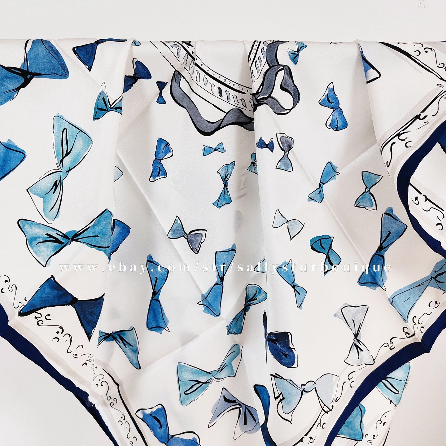 Sallys Heavy 18 Momme Twill Silk Wrap Scarf Bows Print Double Face Shawl 35″
