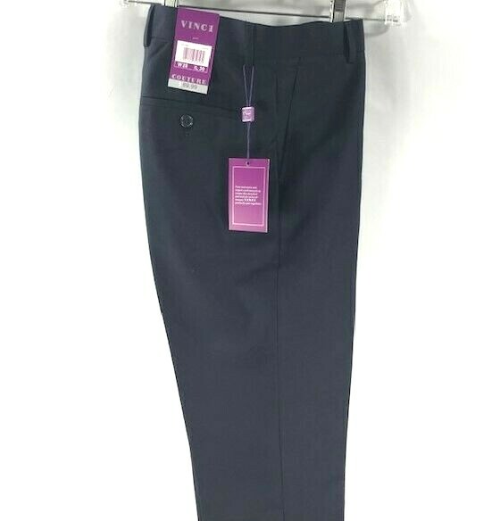 VINCI Men’s Navy Slim Fit Dress Pants Flat Front Regular Hem Sizes 28 – 48