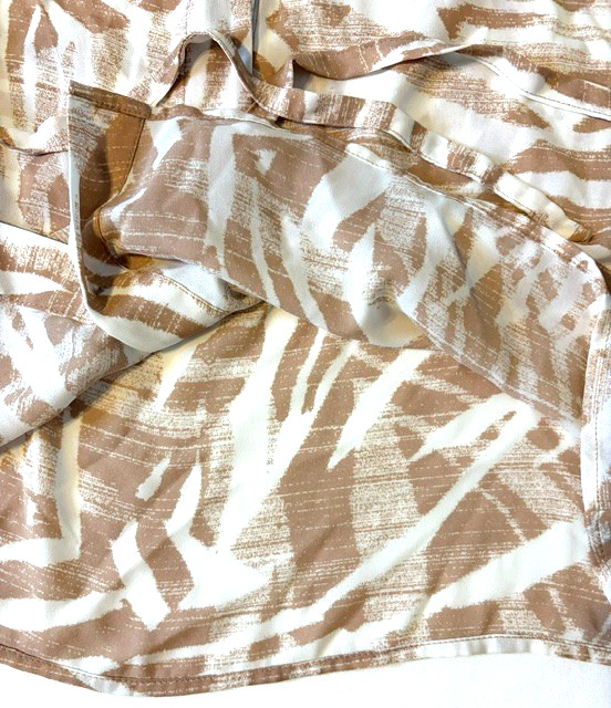 Worthington Tan Zebra Print Sleeveless Blouse Drape Neck Tie Waist XL #0002