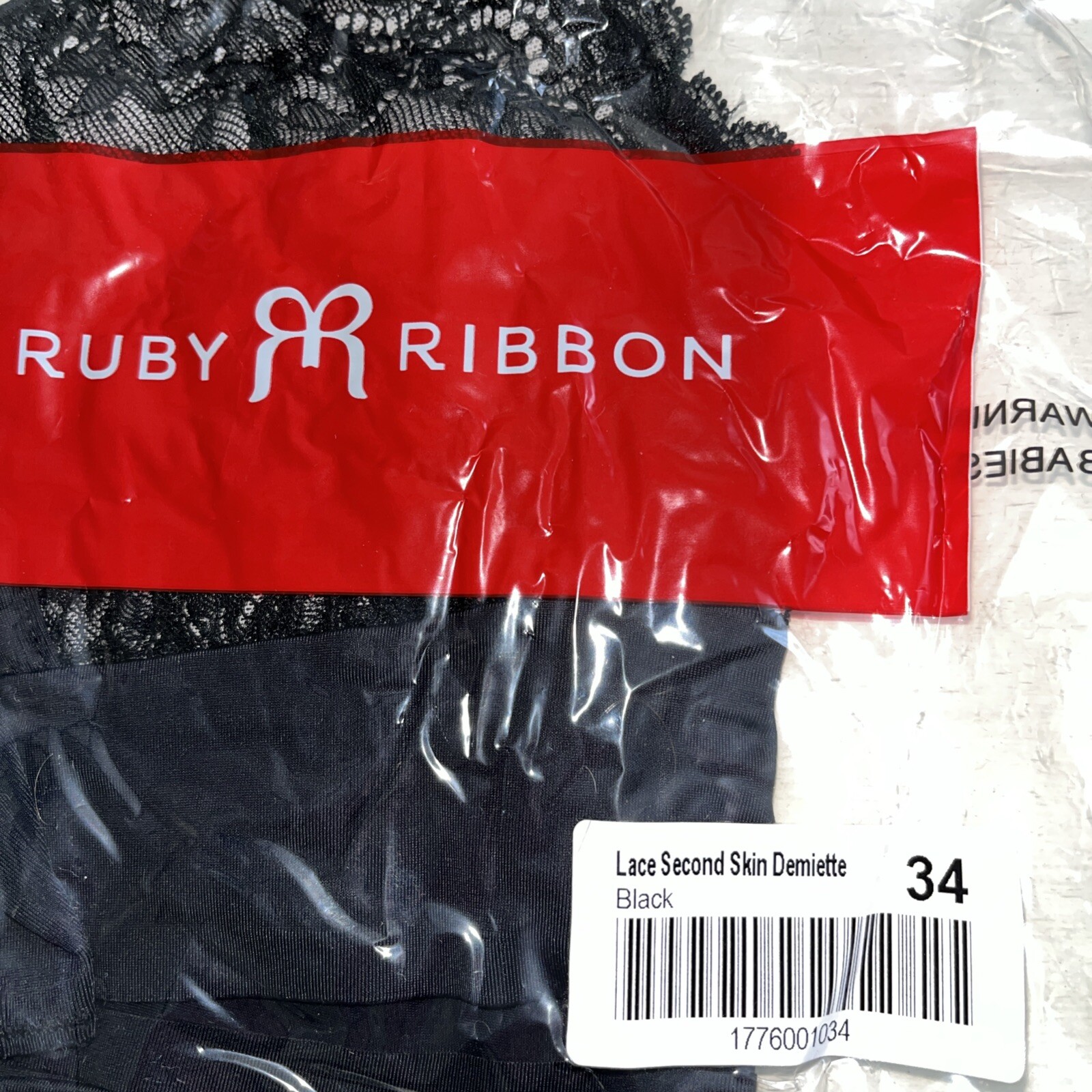 Ruby Ribbon Second Skin Lace Demiette- In Black Sz 34 #1776 NEW!