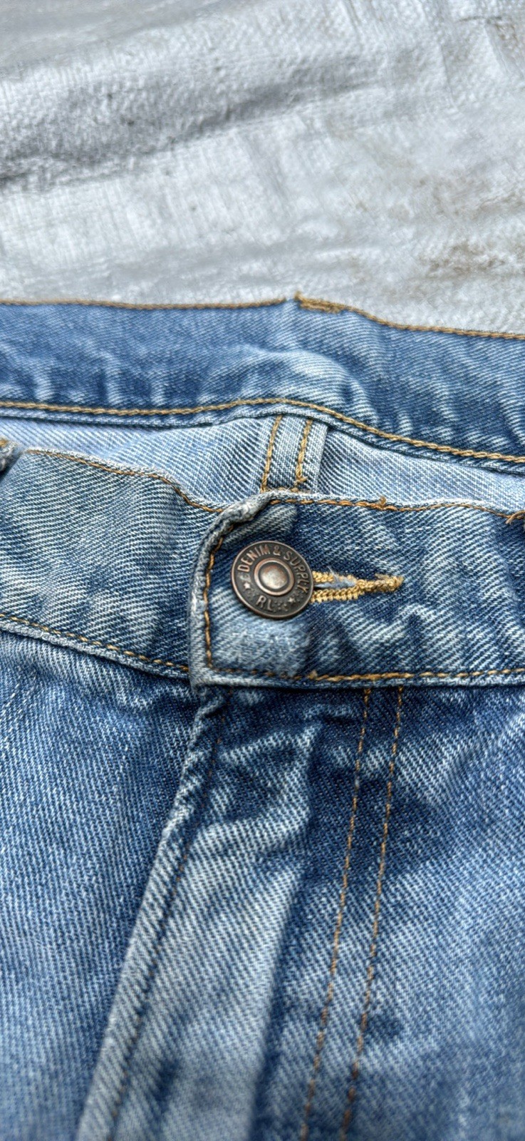 Polo Ralph Lauren Mens Distressed Light Wash Straight Leg Denim Jeans Blue