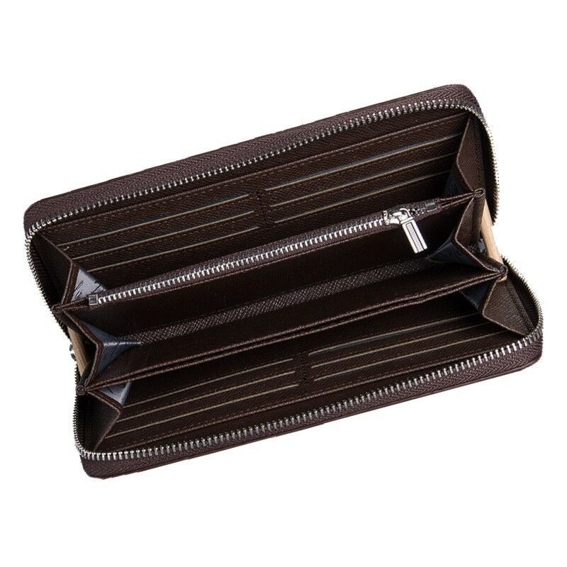 Mens Leather Wallet Zipper Card Holder Long Phone Purse Clutch Handbag Billfold