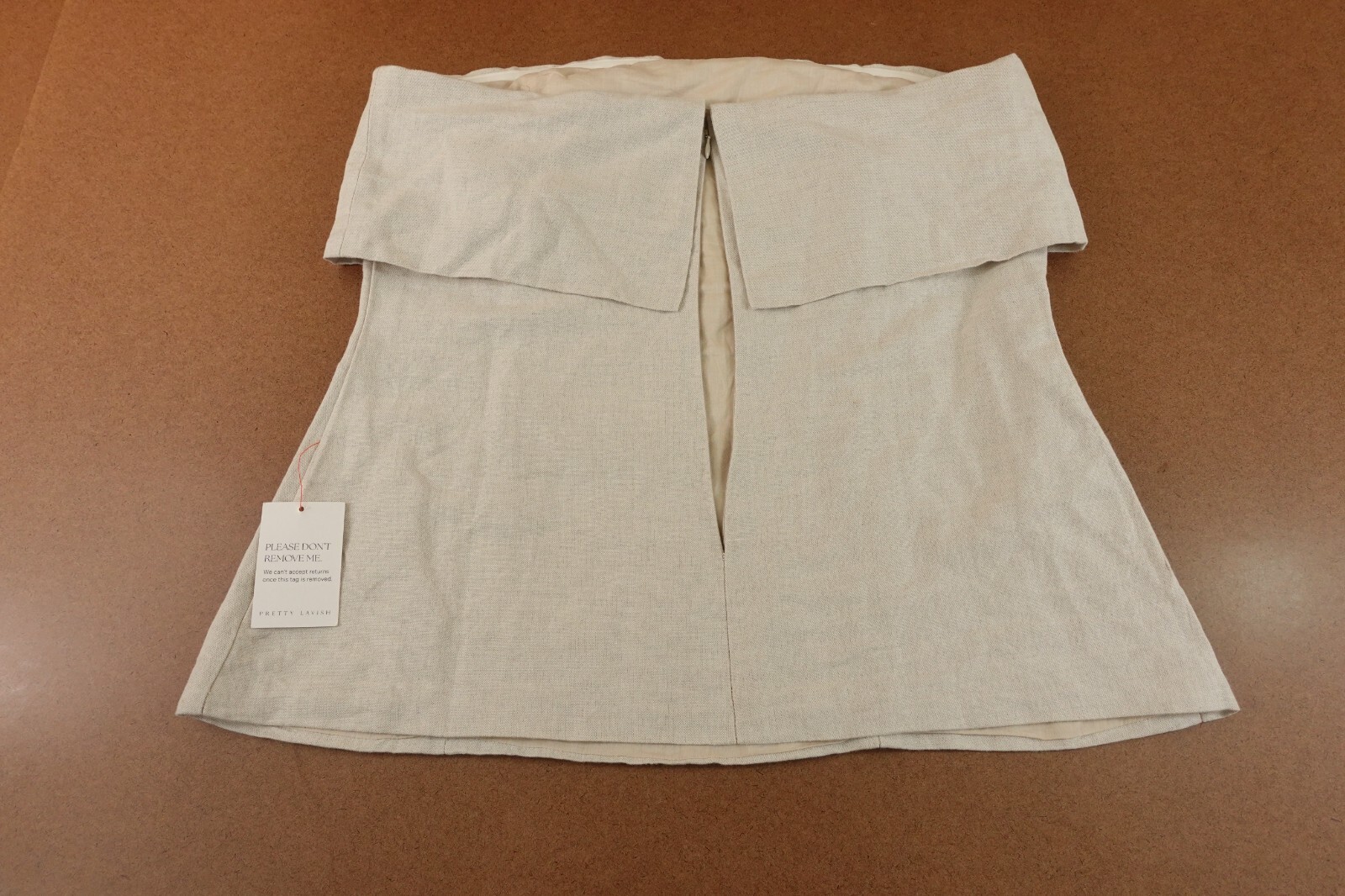 Pretty Lavish Womens Size 12 Natural Linen Blend Strapless Layered Top NWT