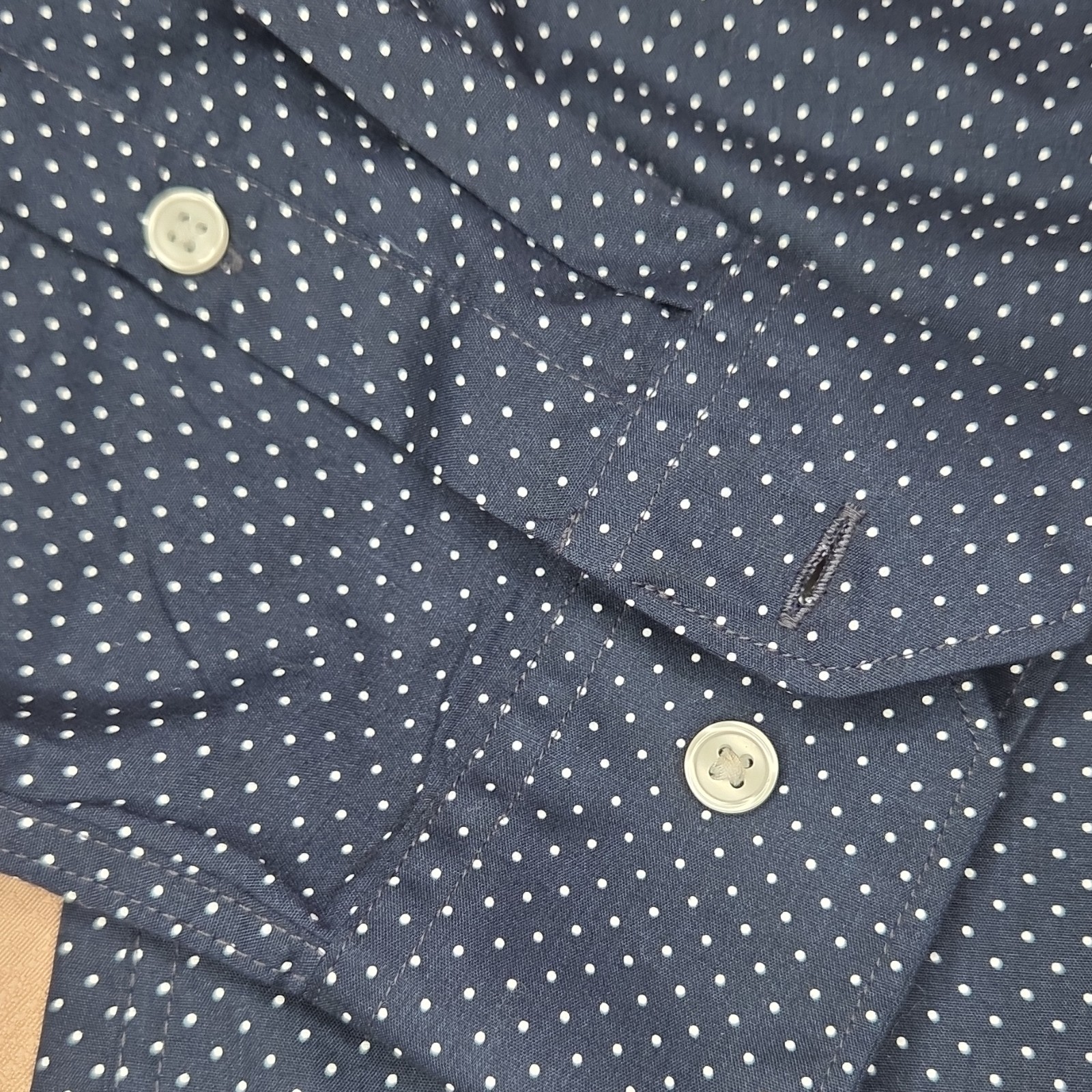 H&M Slim Fit Easy Iron Blue/White Polka Dot Dress Shirt L 32/33