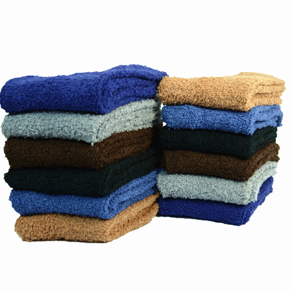 6 Pairs Men Soft Cozy Fuzzy Socks Non-Skid Plain Solid Winter Home Slipper 10-13